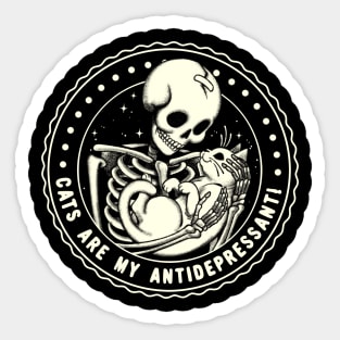 Cats Are My Antidepressant! Funny Skeleton Sticker